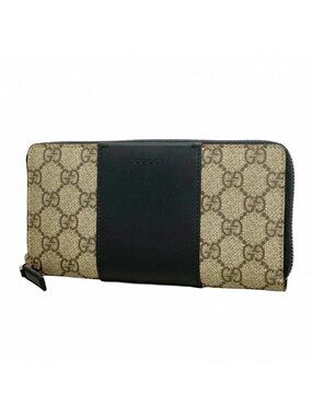 Gucci Wallet GG Supreme Leather Beige Black Silver